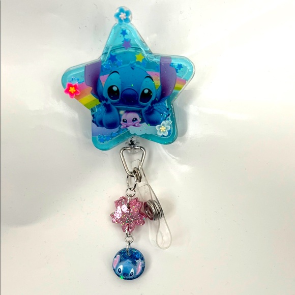 New Stitch Blue Star-Shaped shaker badge reel with custom charms - Picture 1 of 1
